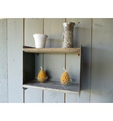 Petite étagère murale double plateau en bois et métal, style indus